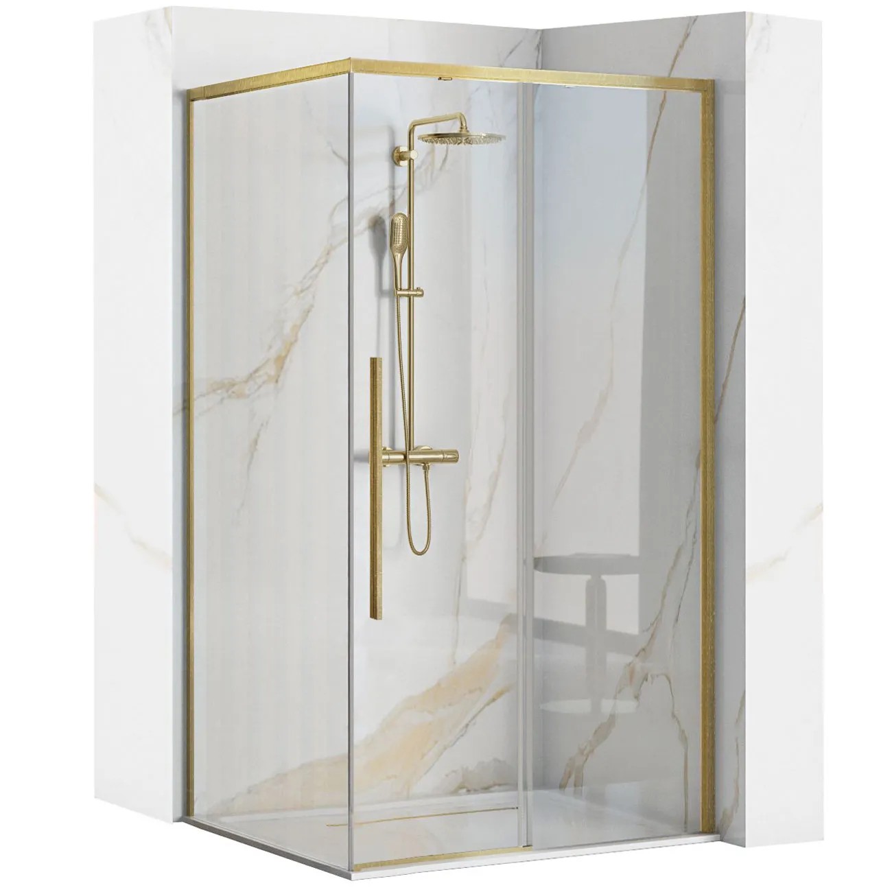 REA Duschkabin SOLAR 90X90 Borstat Guld, 90x90x195cm