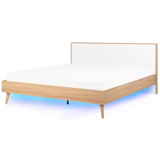 Säng med LED-belysning SERRIS 180 x 200 cm Ljusbrun