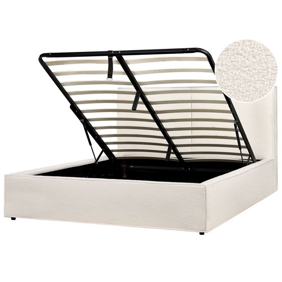 Säng med förvaring MOISSAC Bouclé Off-White 160 x 200 cm