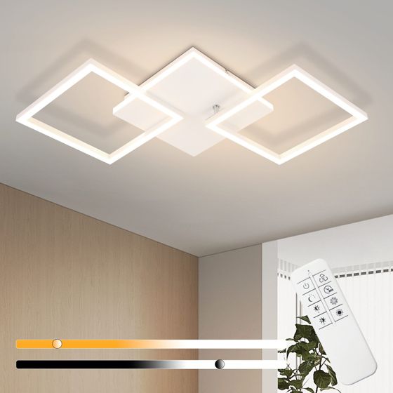 NETTLIFE LED-taklampa för vardagsrum, vit, dimbar, fyrkantig, modern, 32 W, med fjärrkontroll