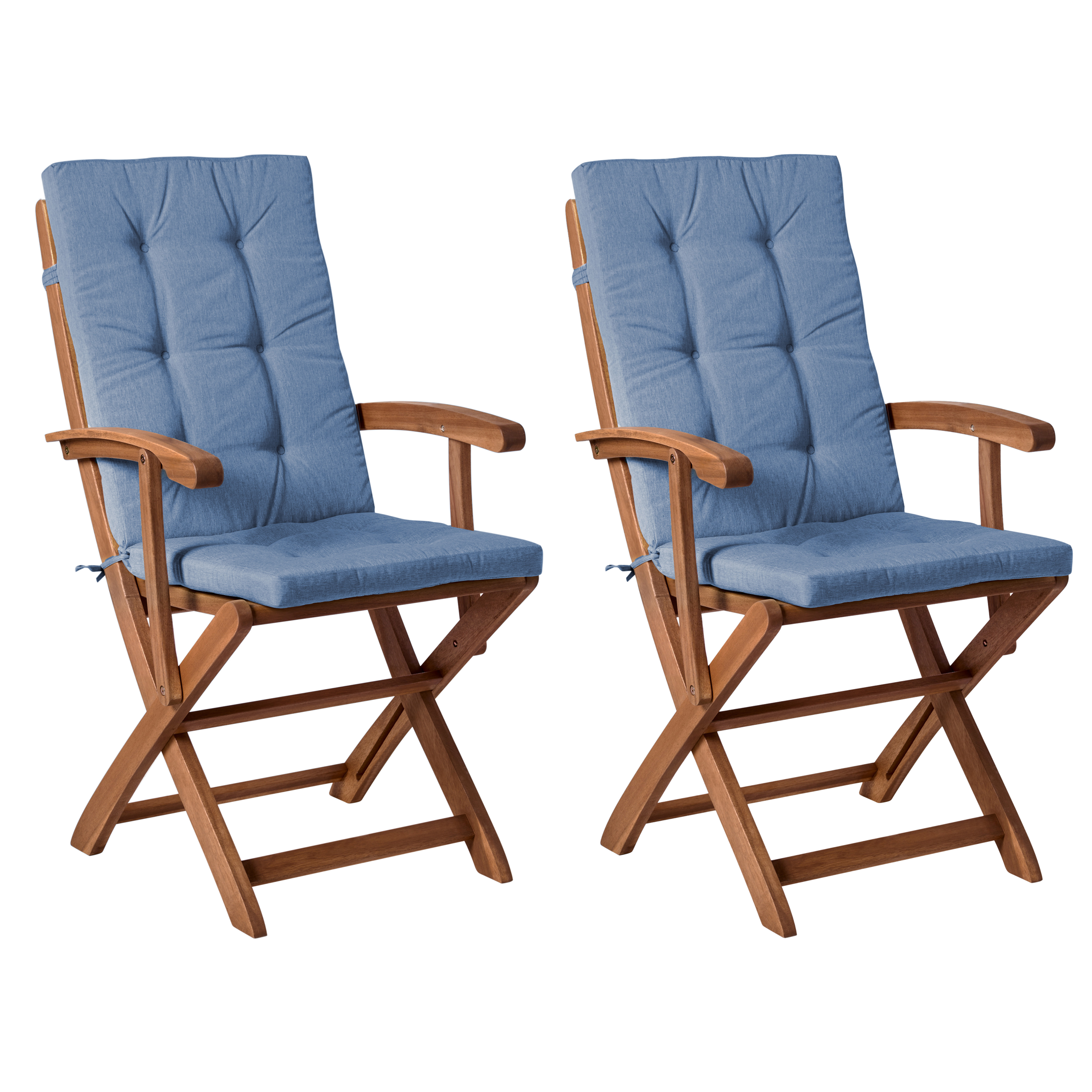 Set med 2 stolar med dynor MAUI PREMIUM Akaciaträ Blå