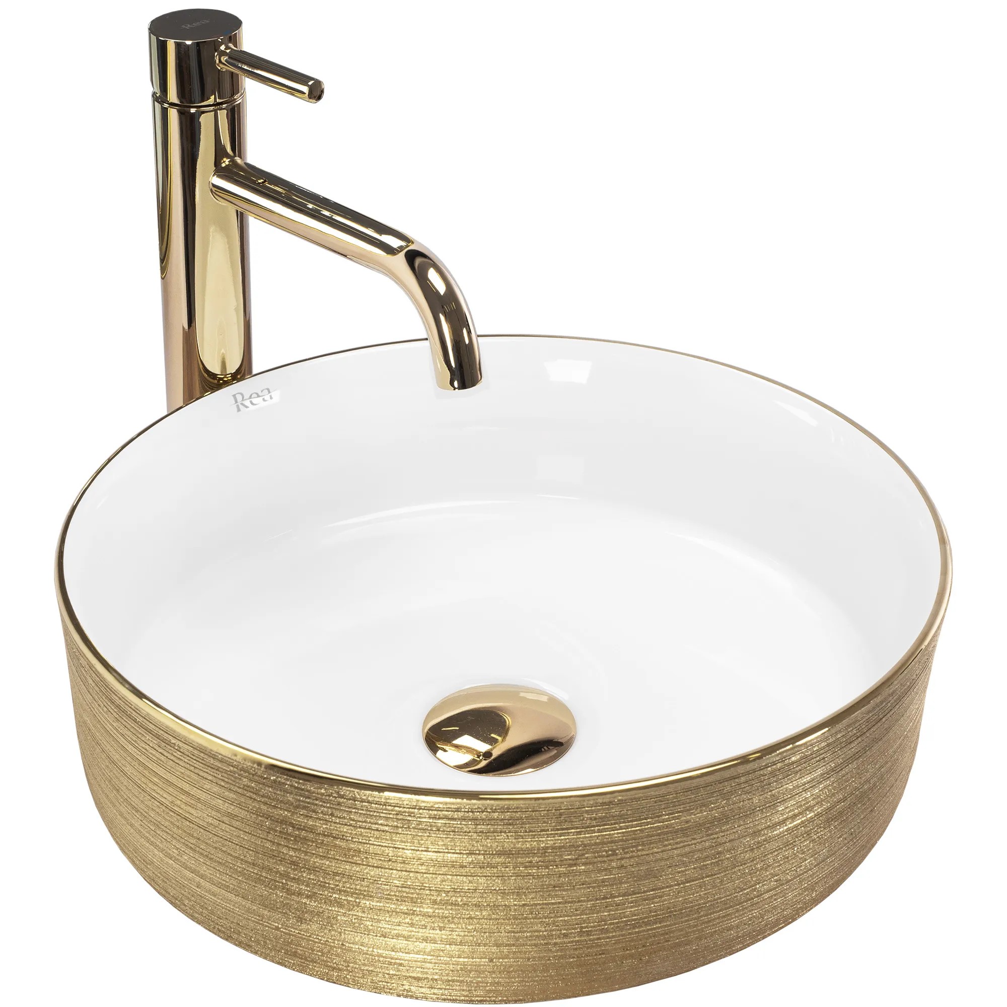 REA Bänkskål SAMI Borstat Guld/Vit, 36x36x11,5cm
