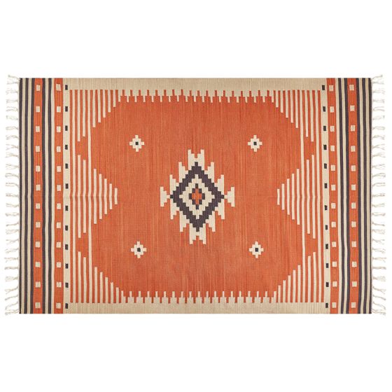 Matta GAVAR Orange 200 x 300 cm Kelim Bomull