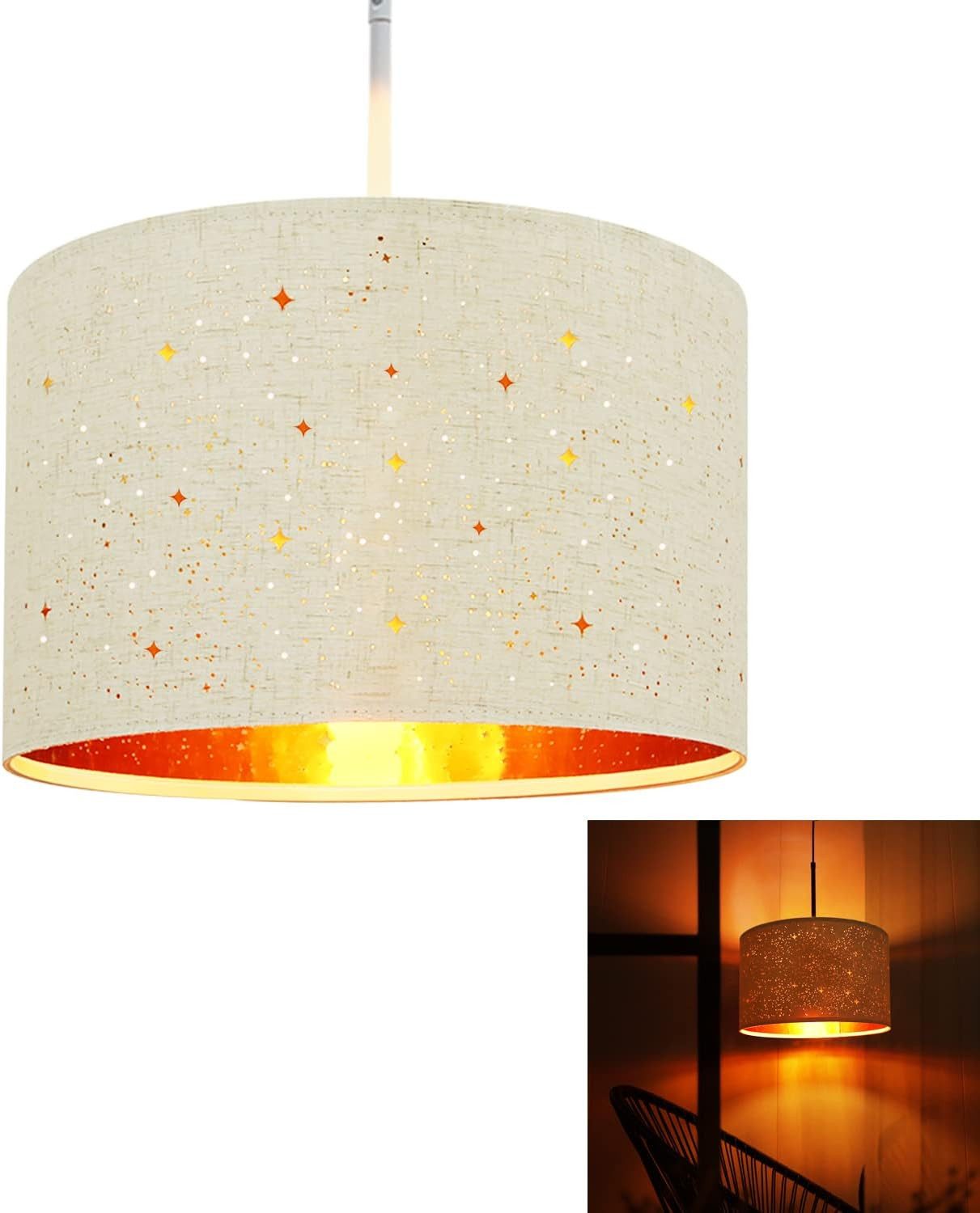 NETTLIFE vit metallpendellampa, diameter 38 cm, E27, 38 cm, modern, med tygskärm utan glödlampa