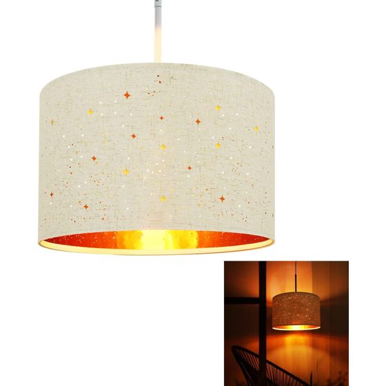 NETTLIFE vit metallpendellampa, diameter 38 cm, E27, 38 cm, modern, med tygskärm utan glödlampa