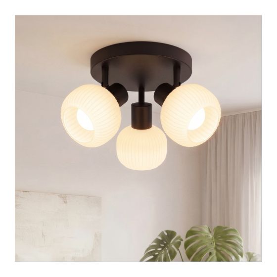 NETTLIFE Takspotlight med 2 glasskärmar E14 vintage utan glödlampa svart 350° justerbar