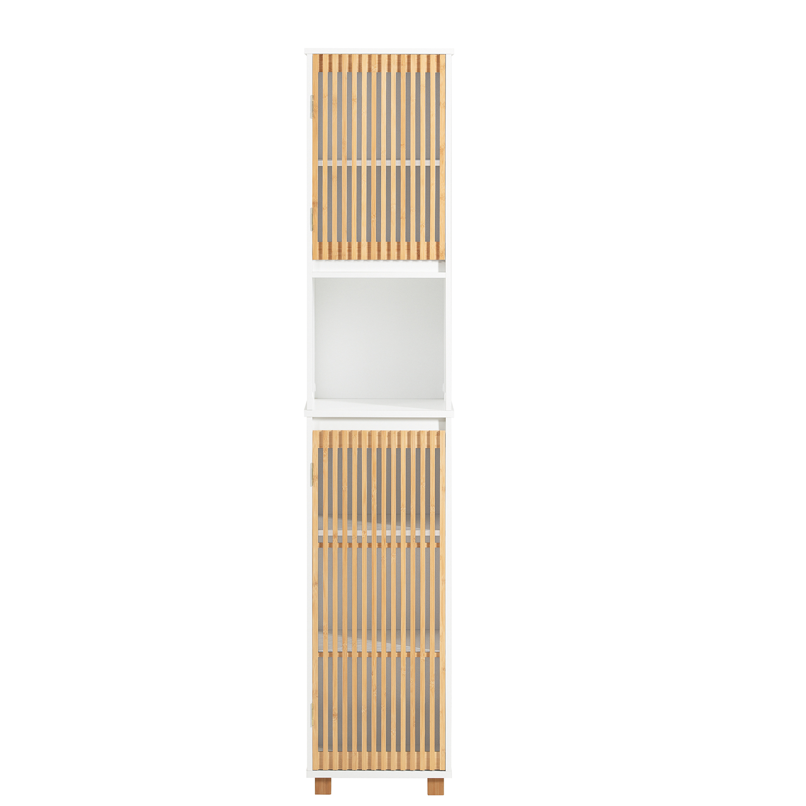 SoBuy Hög Badrumsskåp med Bambusdörrar – Smal Fristående Badrumsförvaring, Vattentåligt Skåp för Badrum, Kök, Hall, Vit-Natur, 33x165x33 cm, BZR127-W