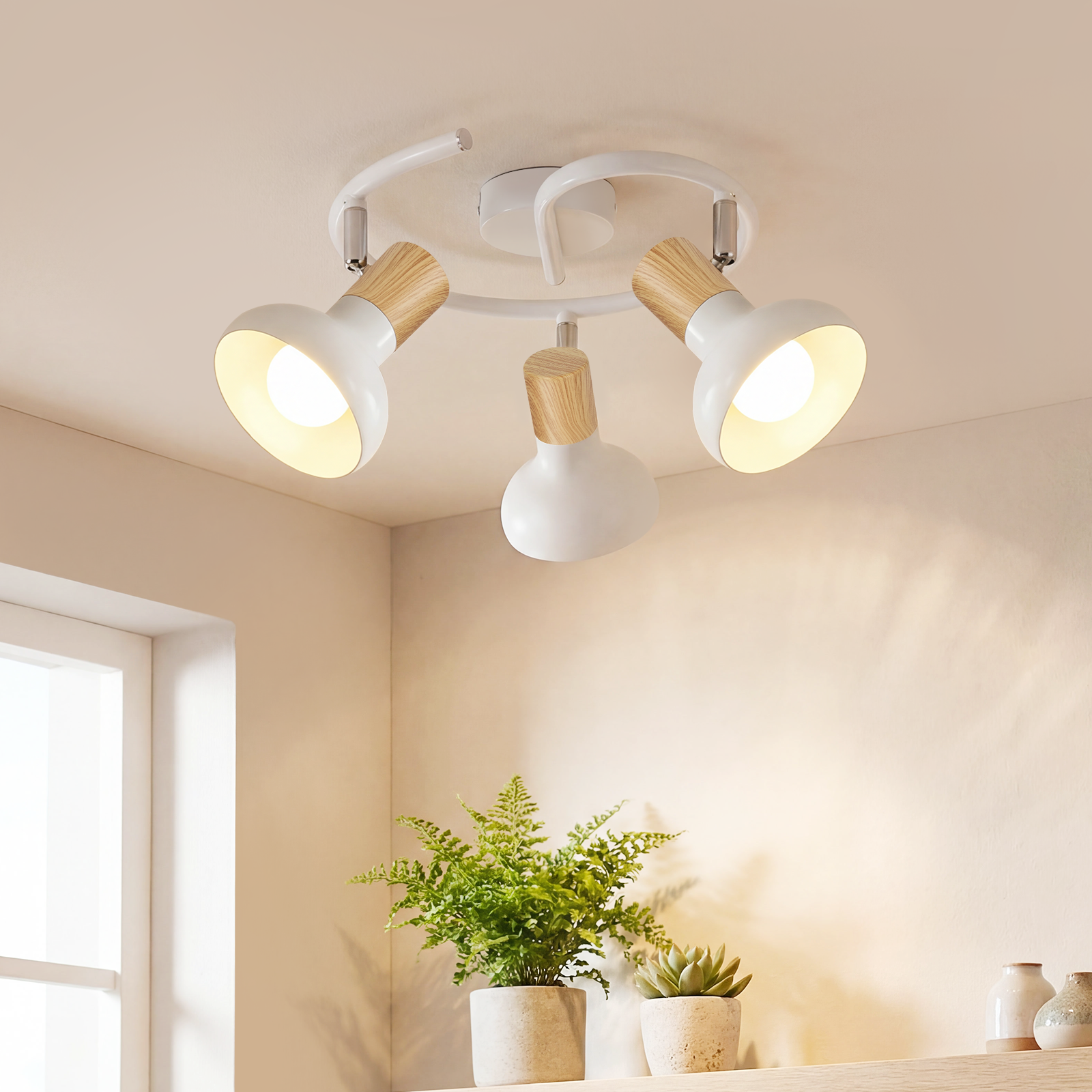 NETTLIFE Vintage - takspotlight E14 Inomhusbruk 350° Justerbar Vit Utan Glödlampa Industriell användning 3 Lampor Rund