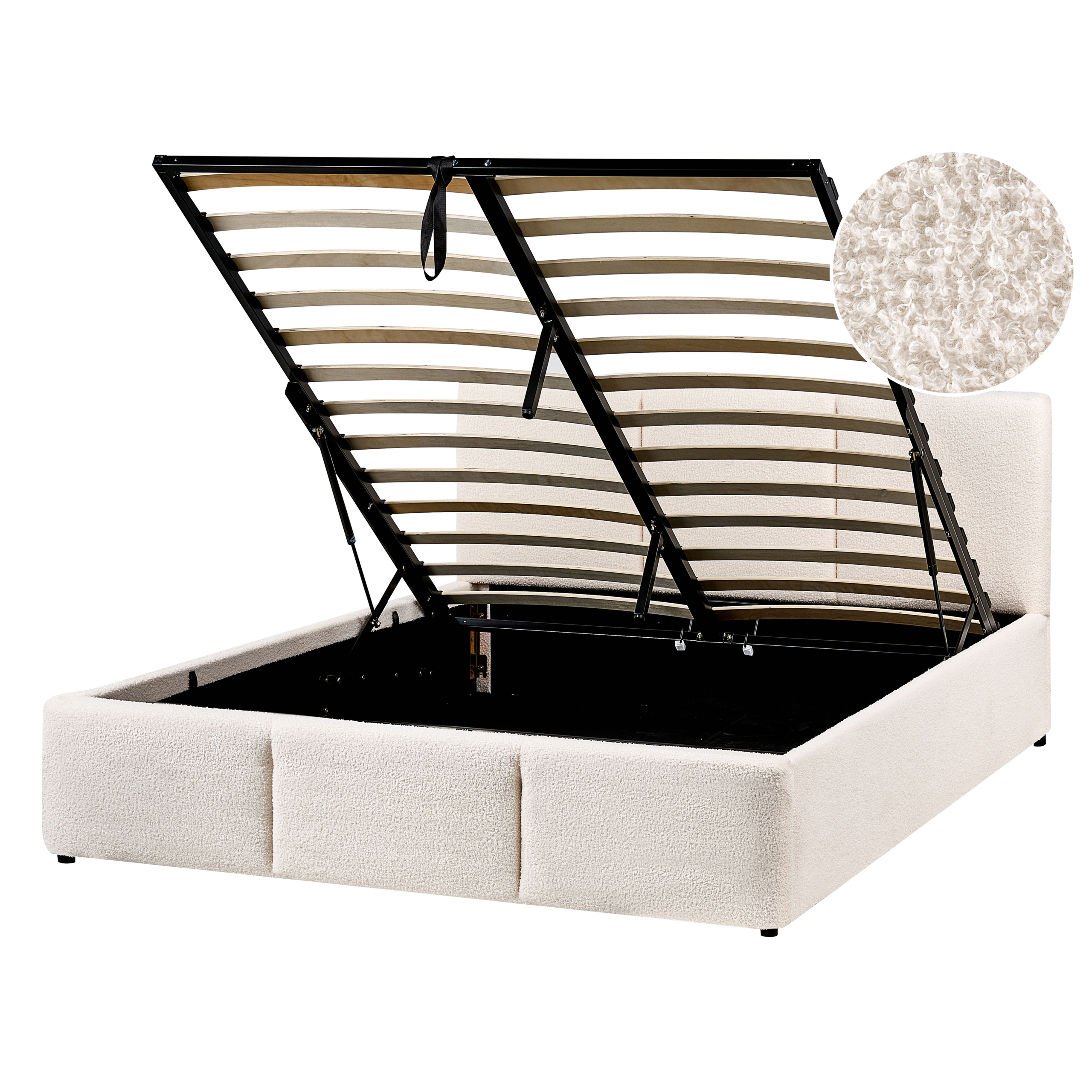 Säng med förvaring BOUSSE Bouclé Off-White 140 x 200 cm