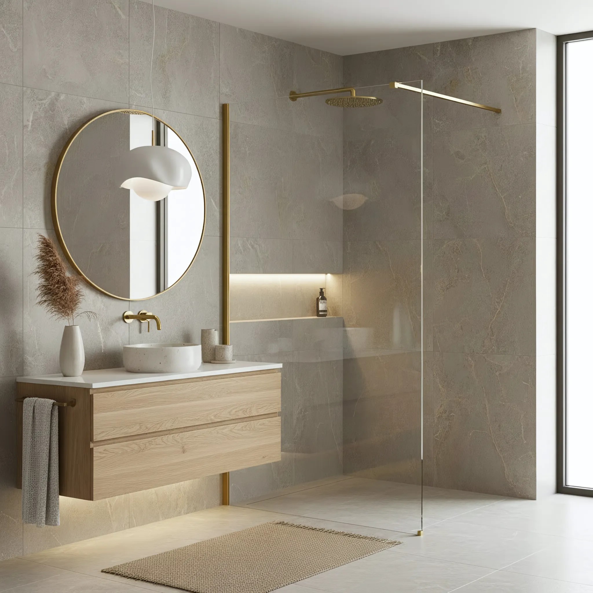 REA Duschvägg Flexi Transparent 100 Borstat Guld, 120x100x195cm