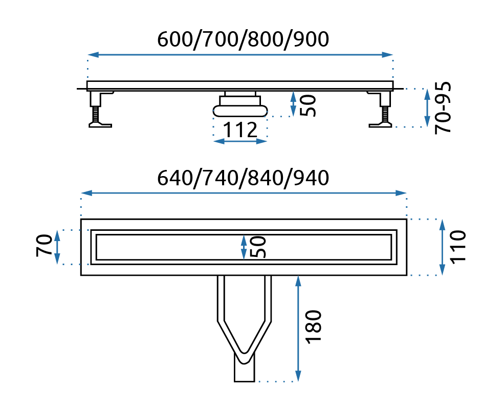REA Linjeavlopp NEOX SUPERFLOW 900 Svart, 94x11x9,5cm