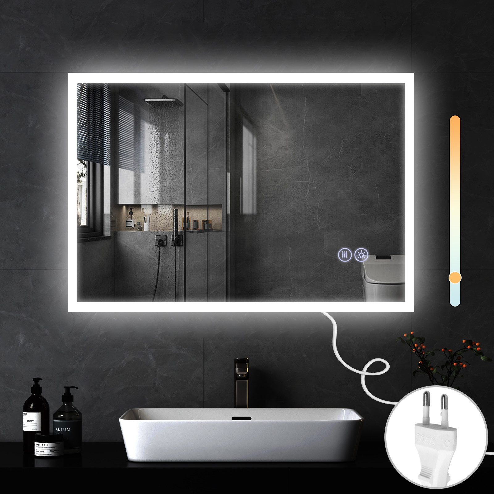 NETTLIFE spegel med ljus, 100x60cm, LED - väggspegel, explosionssäker, glas Badrum, spegel med pekskärm