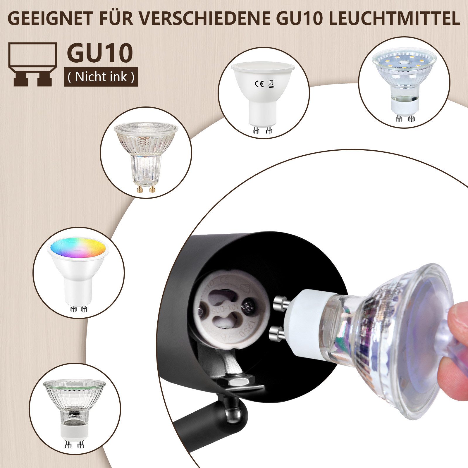 NETTLIFE LED - taklampa med 2 lågor - svart taklampa GU10 vridbar spotlight i trä utan lampa