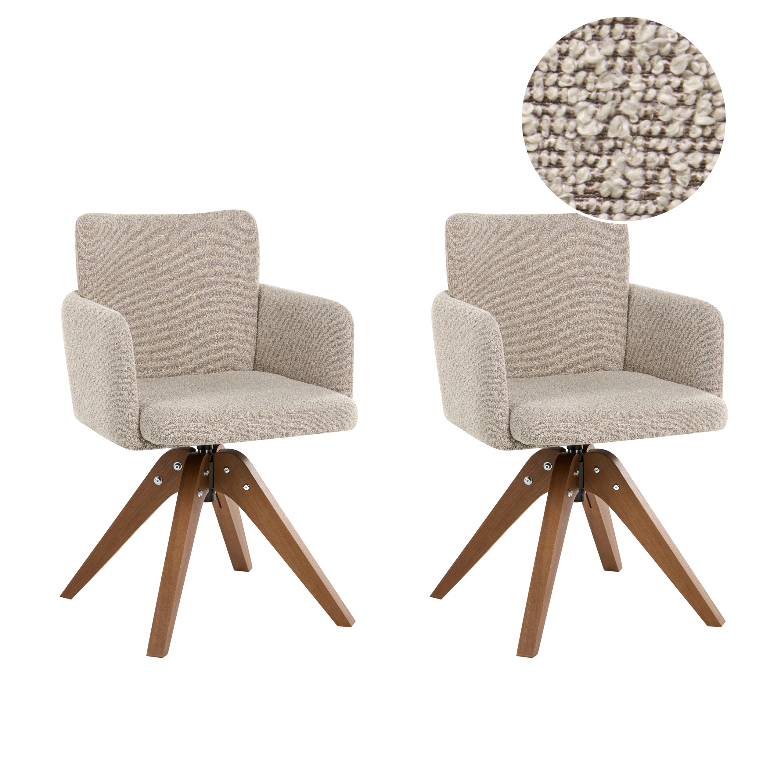 Set med 2 matstolar Vridbar EVELYN Bouclé Beige