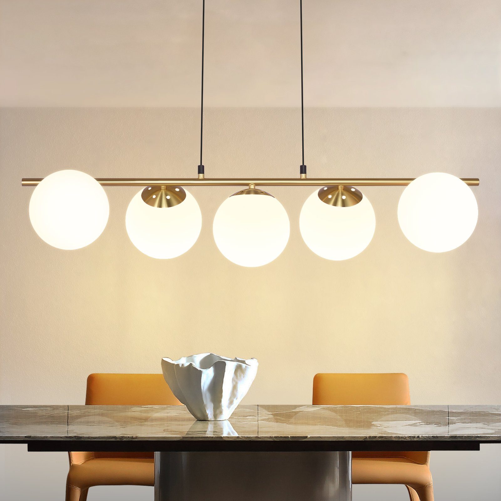 NETTLIFE taklampa i guldfärgat glas, E27, modern mat- eller vardagsrumslampa i vintagestil