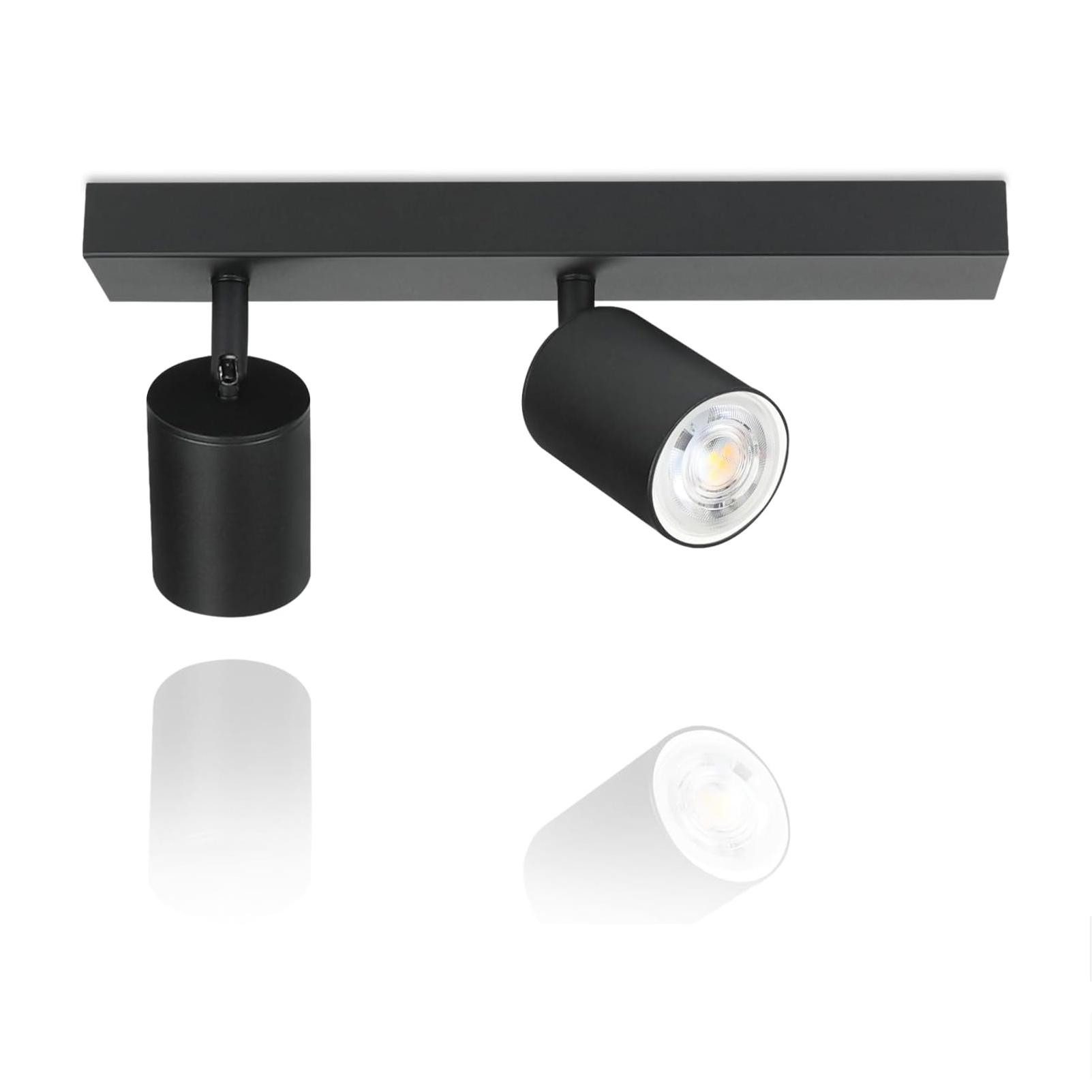 NETTLIFE Svart takspotlight för vardagsrum, taklampa med 2 ljuskällor, GU10 takspotlight