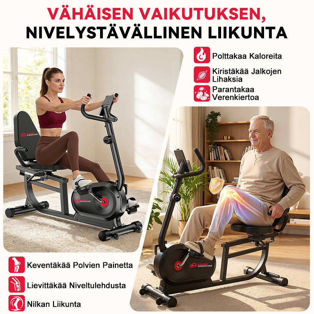 X1 liggande motionscykel 16 motståndsnivåer tyst magnetbroms för ryggvänlig kondition hemma
