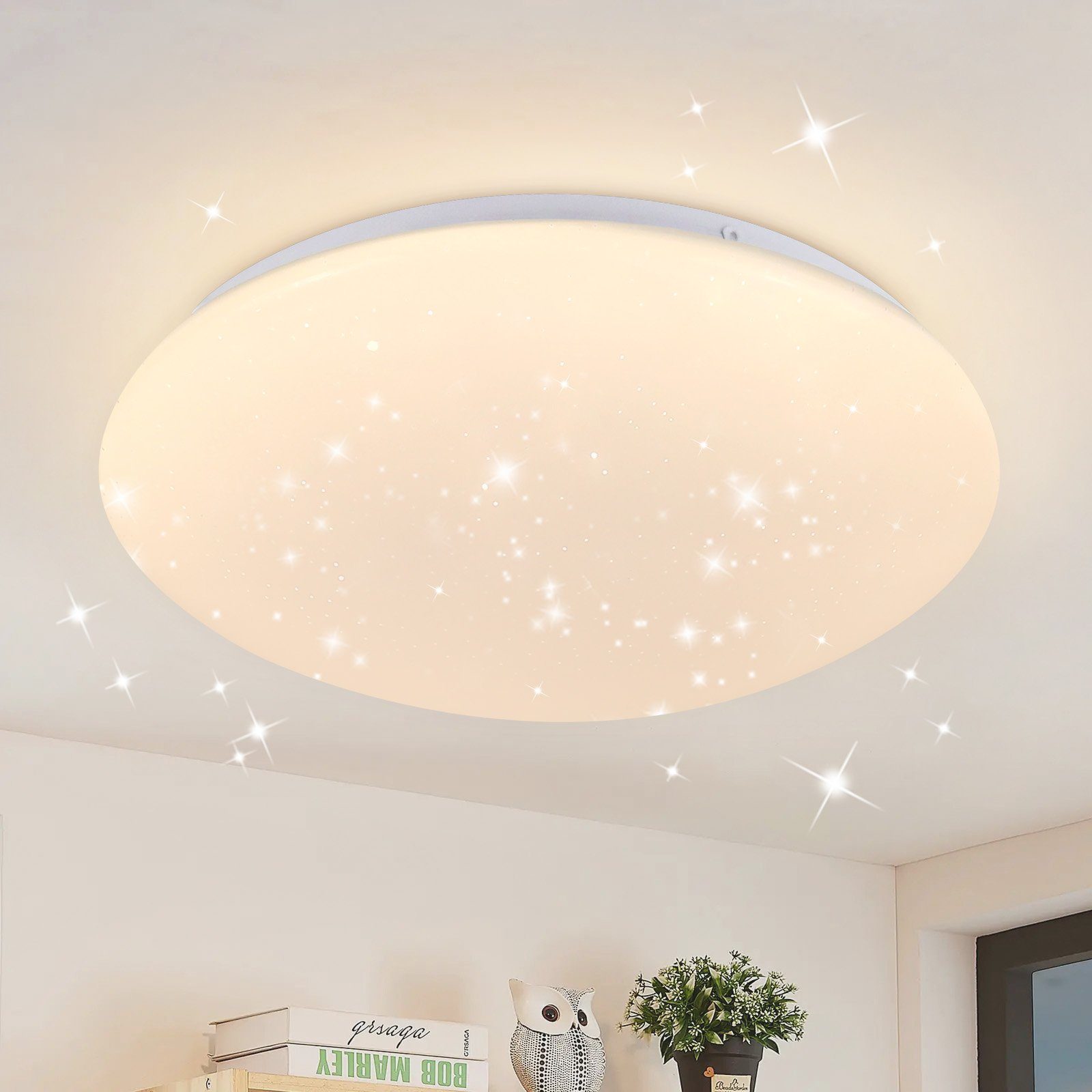 NETTLIFE LED-taklampa, 30 cm rund, varmt bad, stjärnhimmel, 18 W, IP44-lampa