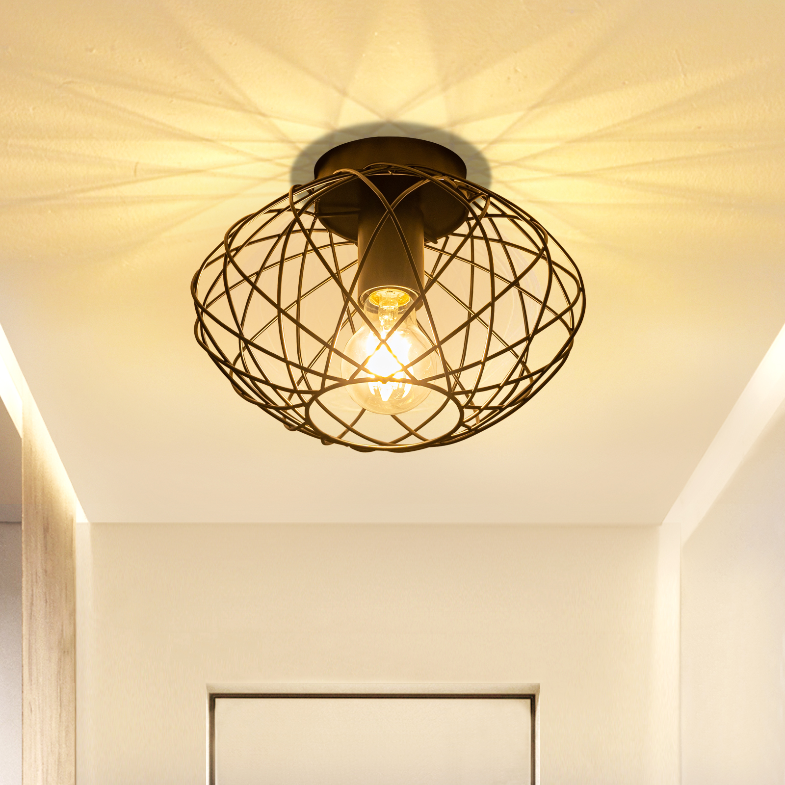 NETTLIFE Svart, taklampa i bur, vintage - takspotlight, E27 - metallsockel