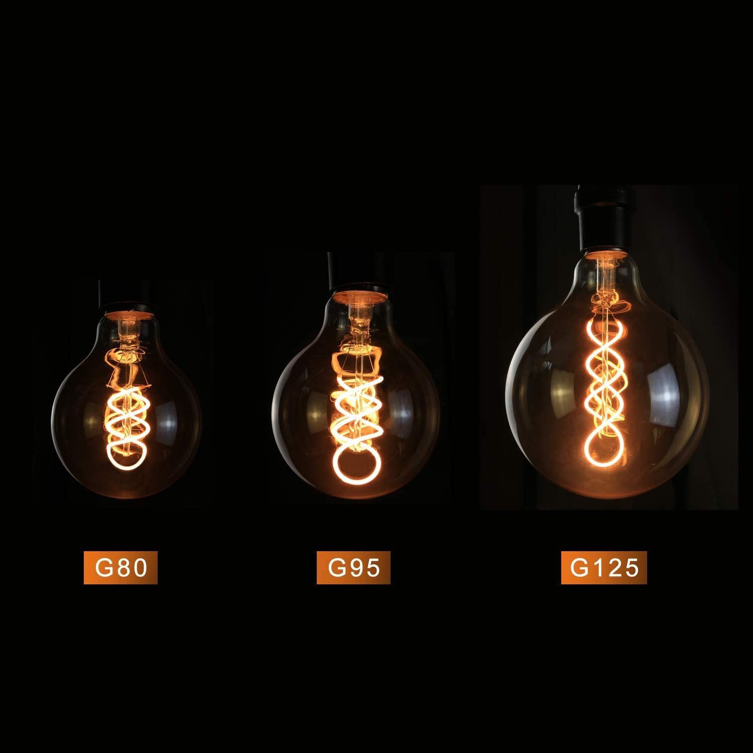 NETTLIFE LED Edison - glödlampa, retrostil, klotformad glödlampa, 4 W, G80, dekorativa klotformade glödlampor, varmvit, 2200 K, LED