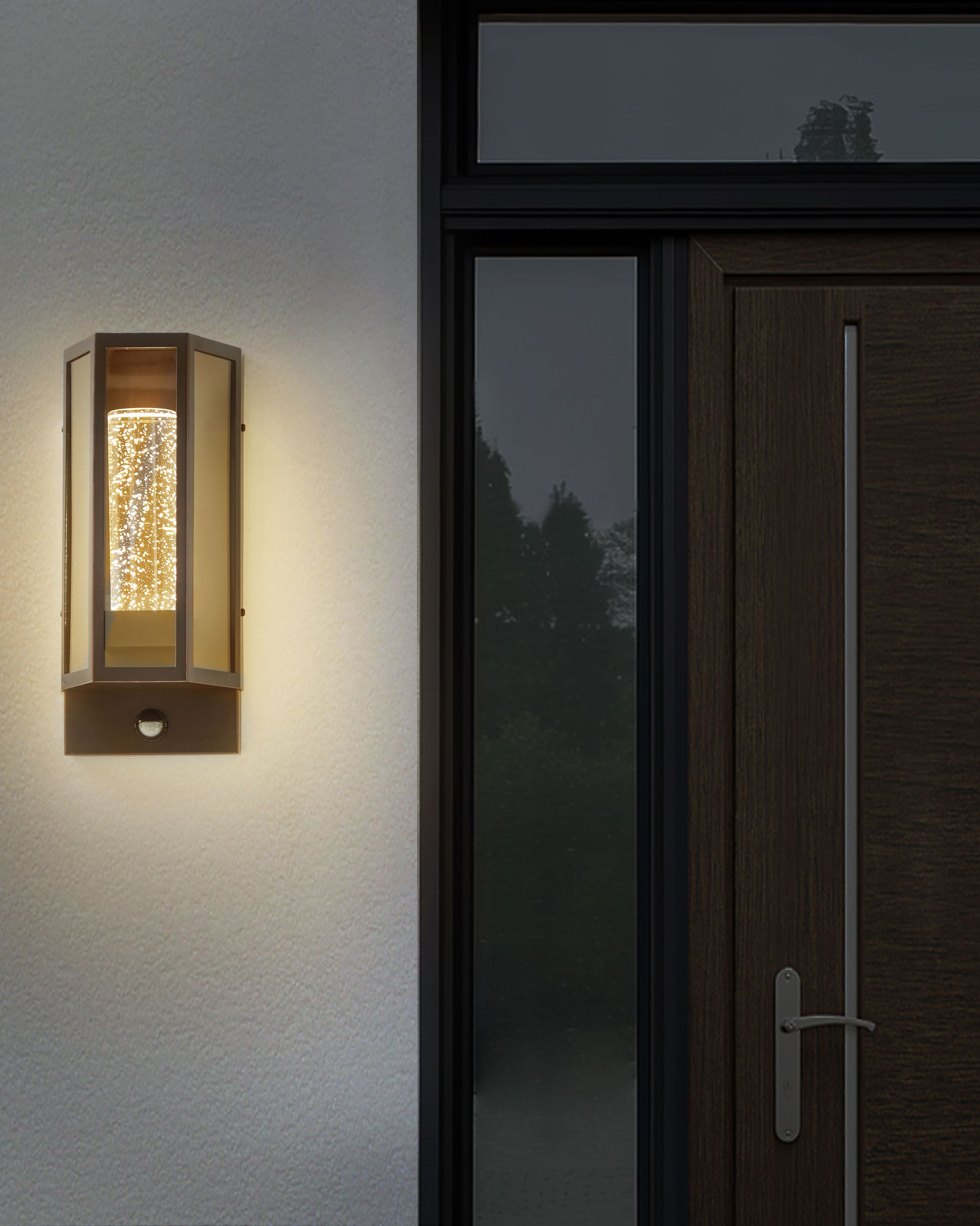 LED-vägglampa för utomhusbruk FRUID med rörelsesensor Brun