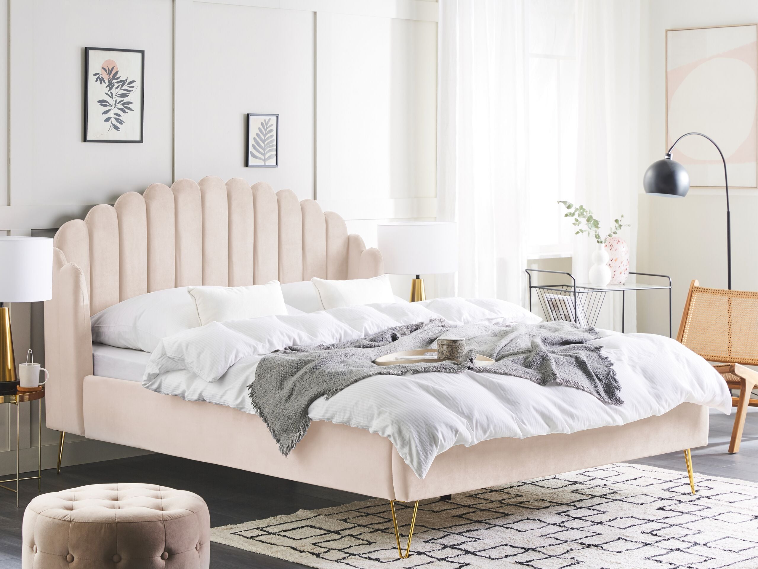 Säng med lamellram Sammet AMBILLOU 160 x 200 cm Ljusbeige