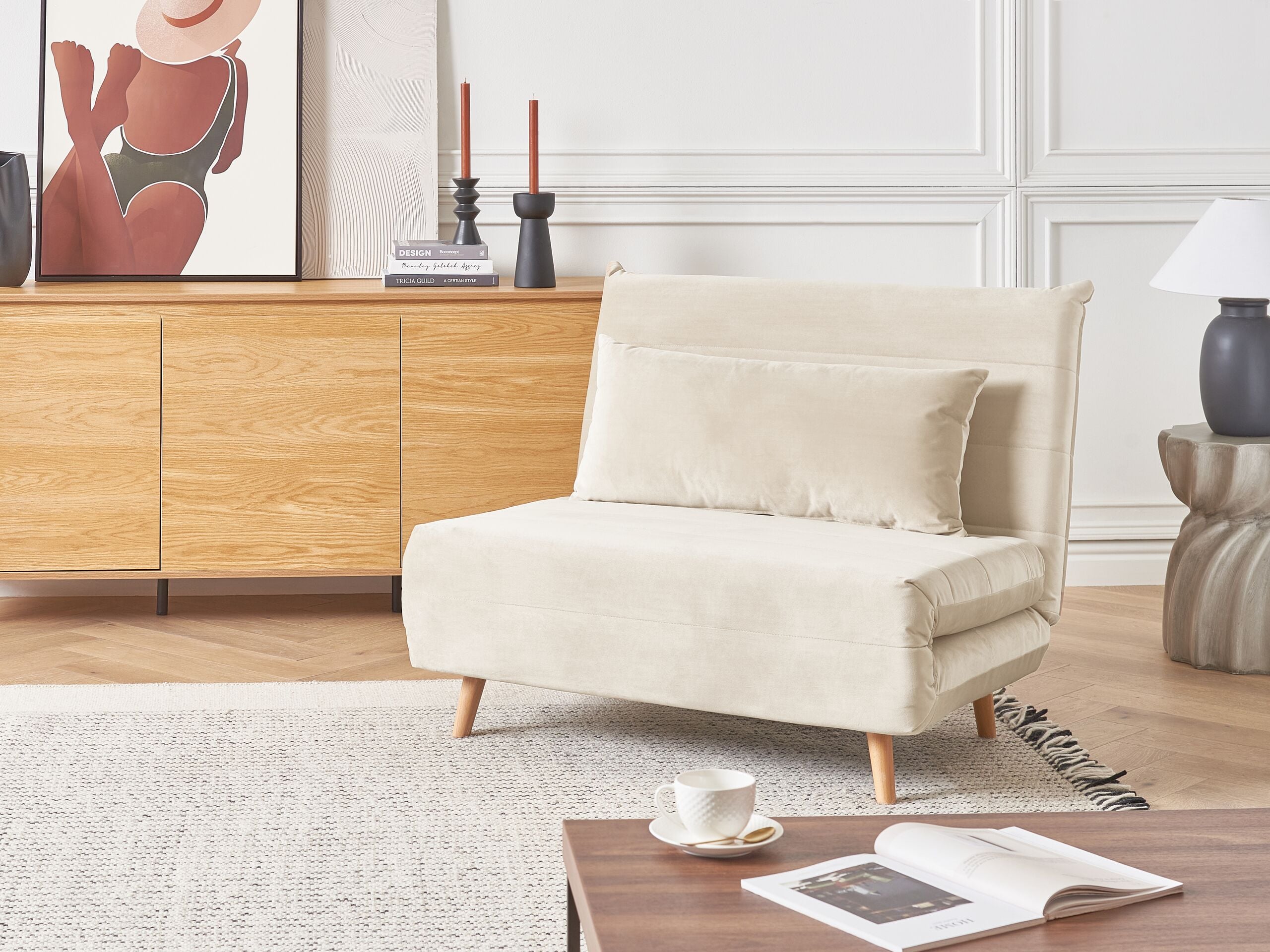 Enkel bäddsoffa SETTEN Sammet Ljusbeige