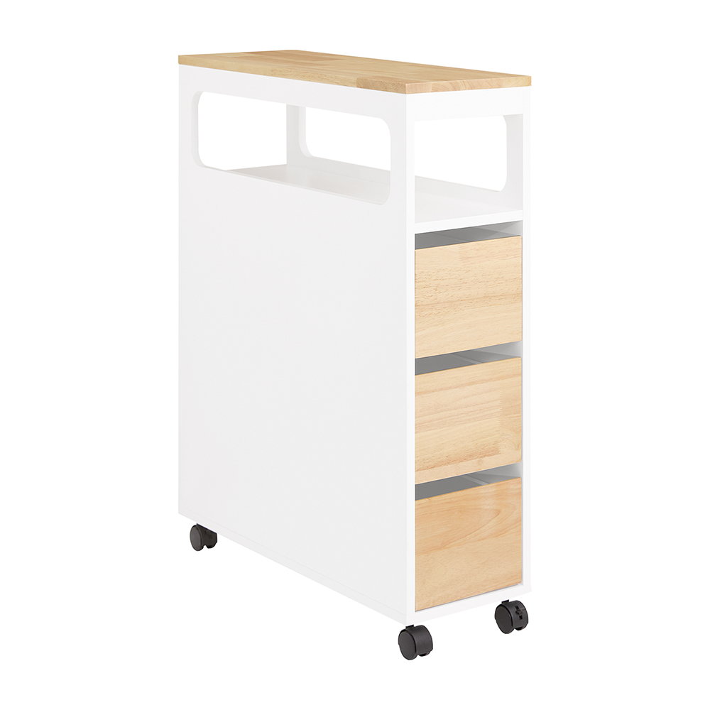 SoBuy Platsbesparande badrumsskåp med 3 lådor och 1 justerbart hyllplan Kompakt badrumsskåp i MDF och bambu för badrum och toalett 65x23x82cm BZR54-II-WN