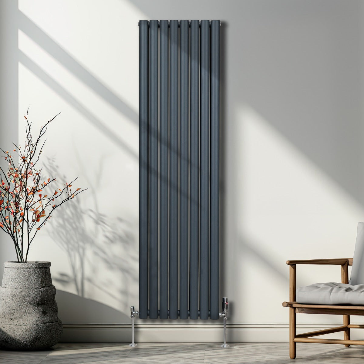 Oval pelarradiator med ventil - 1800 mm x 480 mm - Antracitgrå