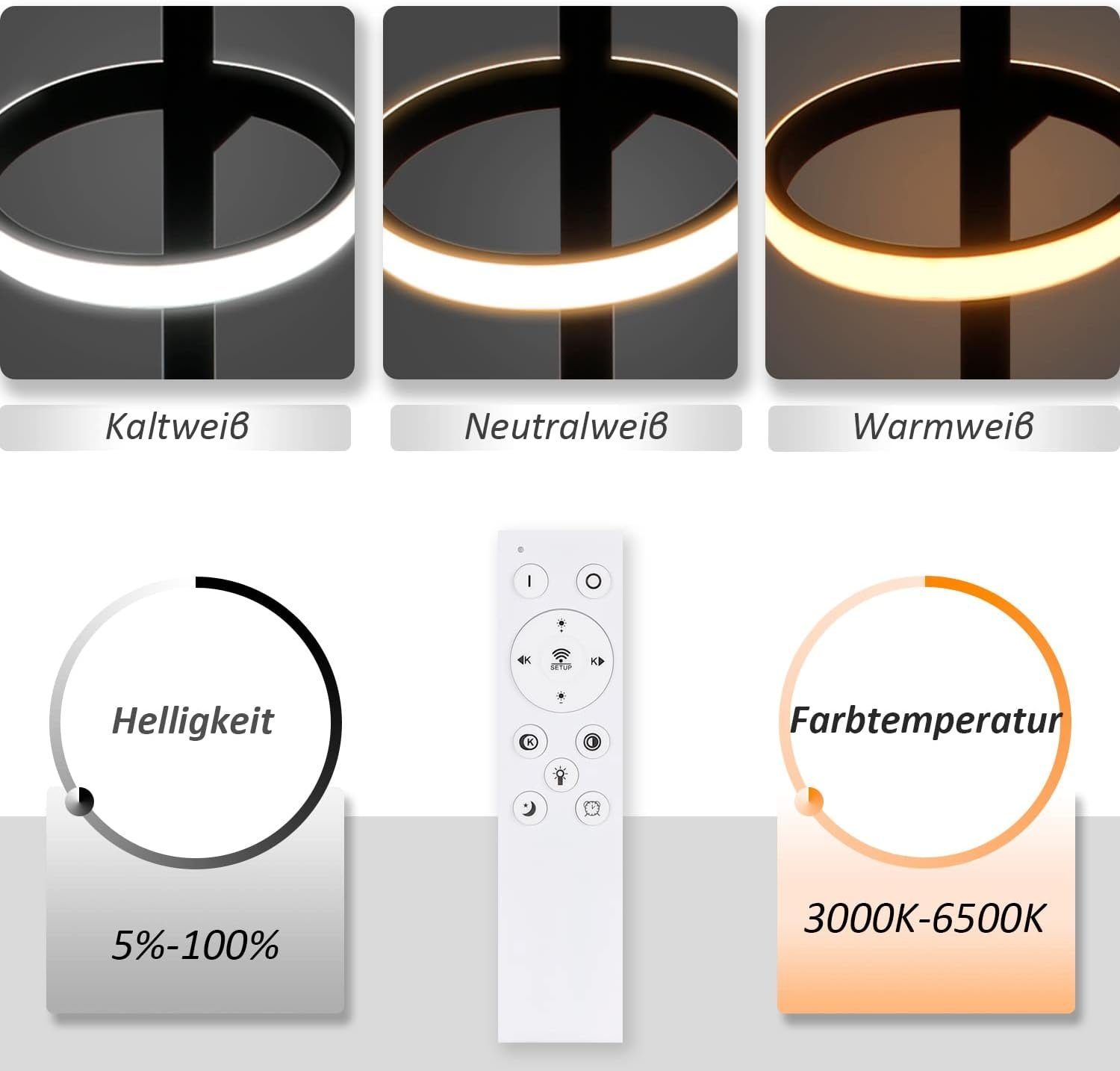 NETTLIFE modern, LED-pendellampa, svart, diameter, 106 cm, ringformad, dimbarMed fjärrkontroll, 42W