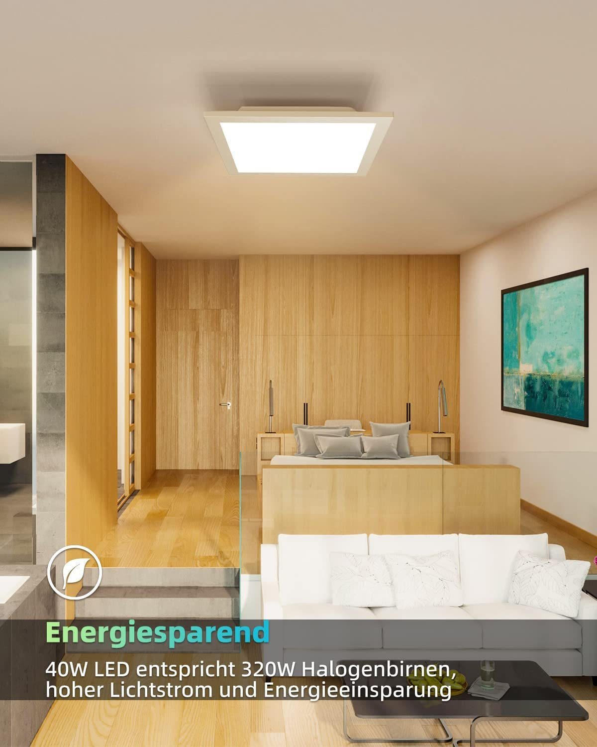 NETTLIFE LED - paneltaklampa, för vardagsrum, 60*60CM, 40W, platt, 3000K