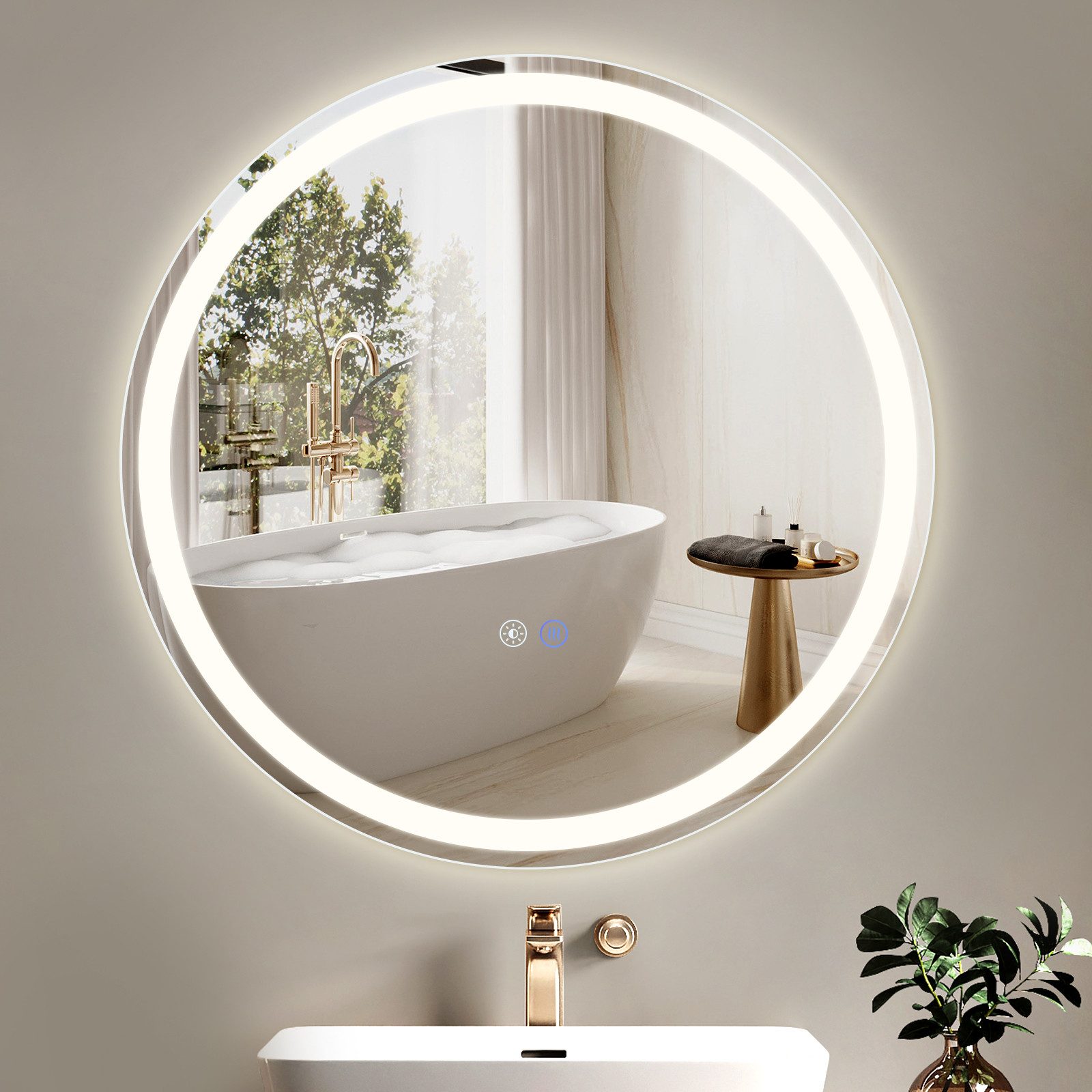 NETTLIFE belyst badrumsspegel - rund 60 cm LED, väggmonterad, touchströmbrytare, imfri, IP44, justerbar 3000K-6500K