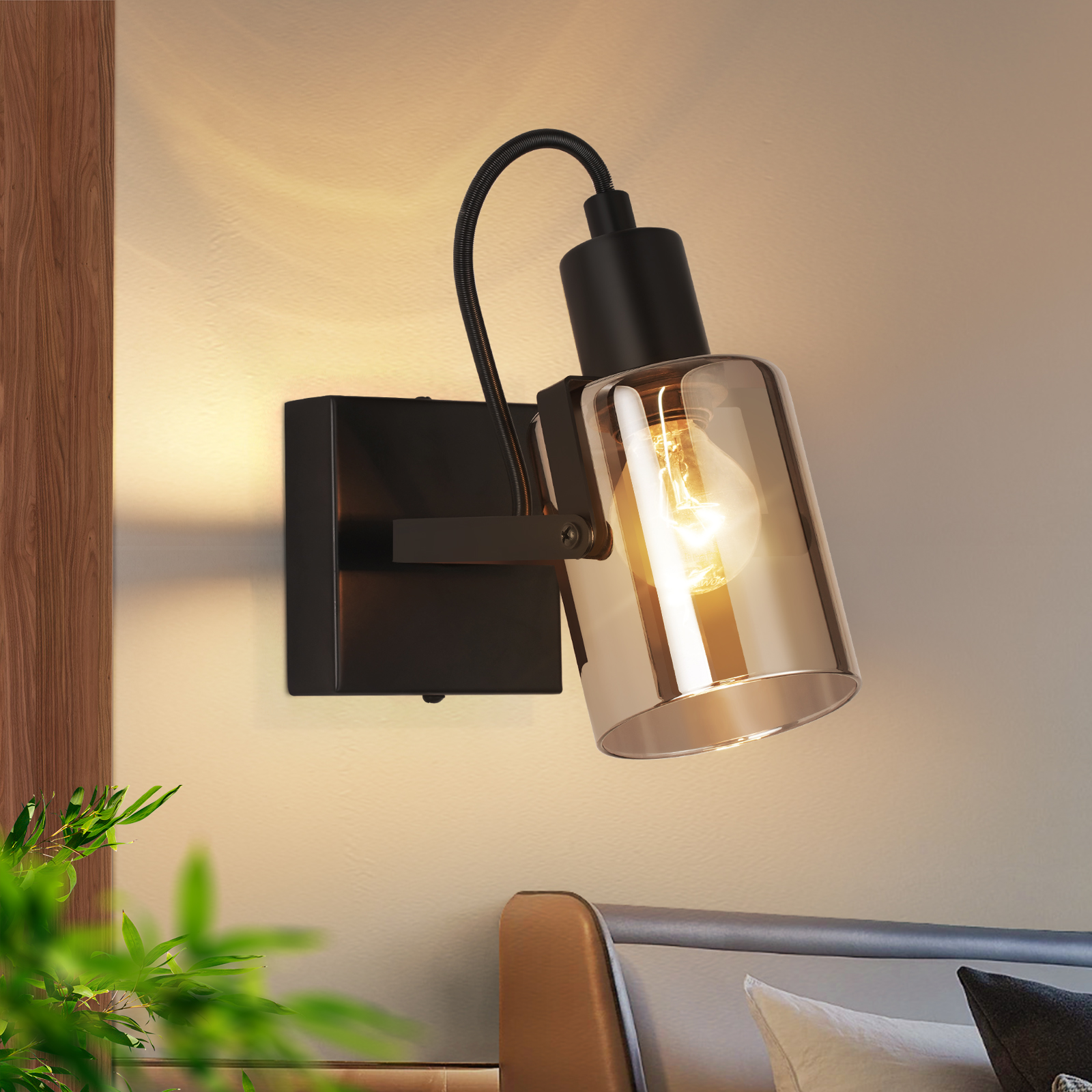 NETTLIFE takspotlight vintage svart taklampa retro rökgrå glastaklampa 1 ljuskälla E14