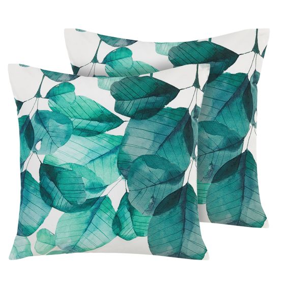Set med 2 utomhusdynor TREBBO Växtmotiv 45 x 45 cm Blågrön