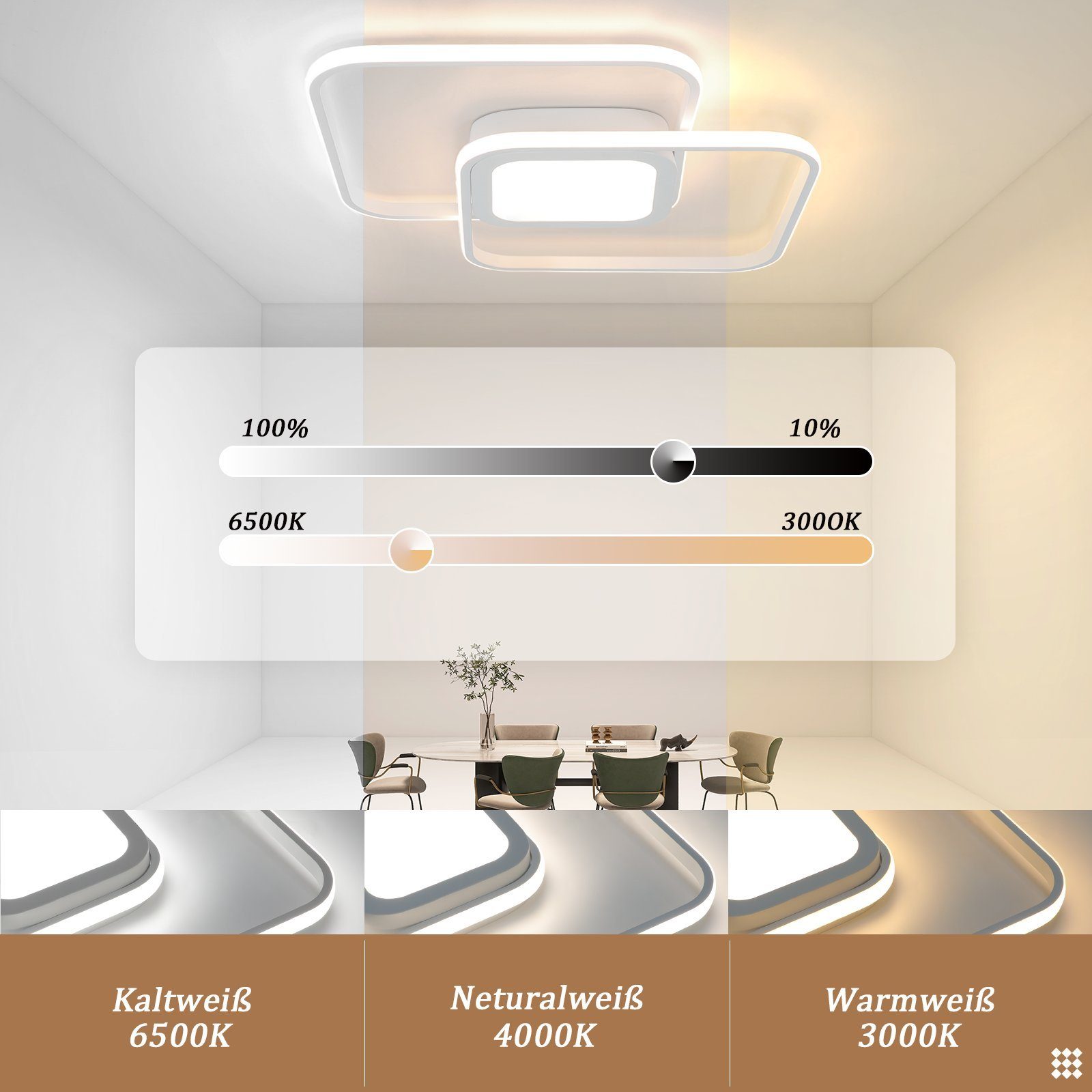 NETTLIFE 48W LED-taklampa Vit metall, dimbar modern Med fjärrkontroll För sovrum, vardagsrum För kök, matsal