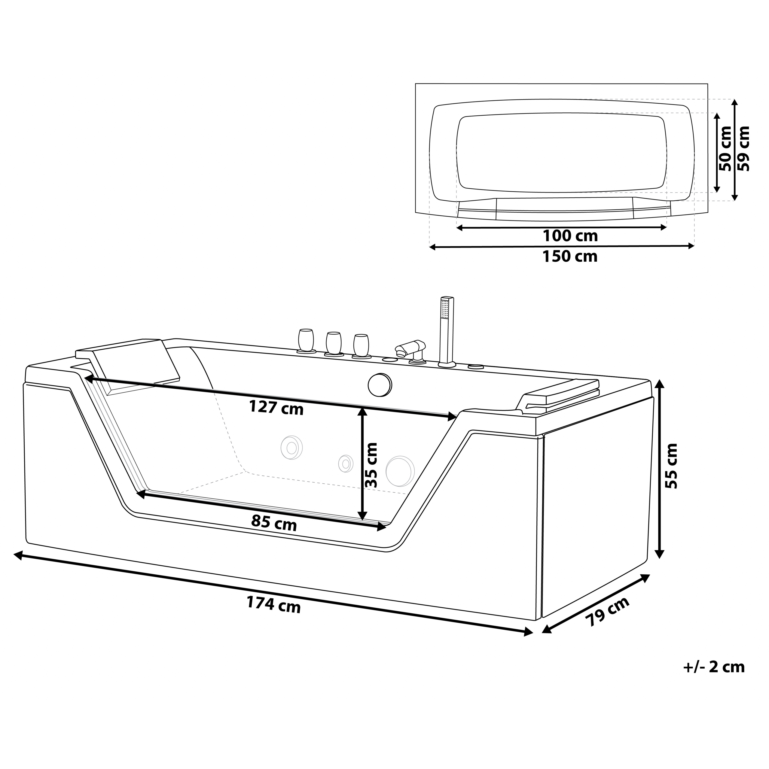 Hörnbubbelbadkar med LED SAMANA 1740 x 790 mm Svart