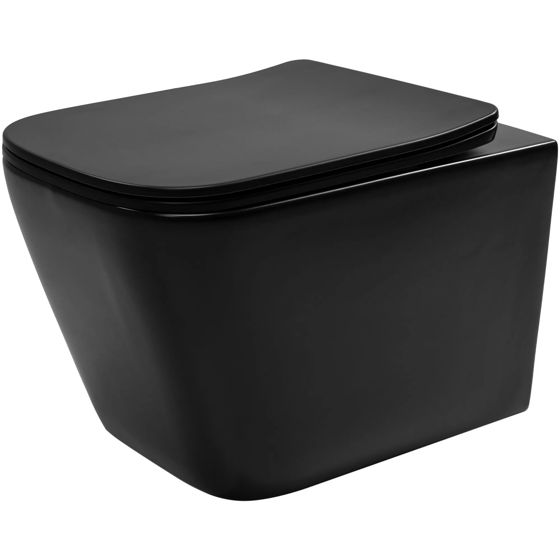 REA Vägghängd Toalettstol JULIO RIMLESS DUROPLAST/FLAT/ZM MATT Svart, 51,5x34,5x30cm