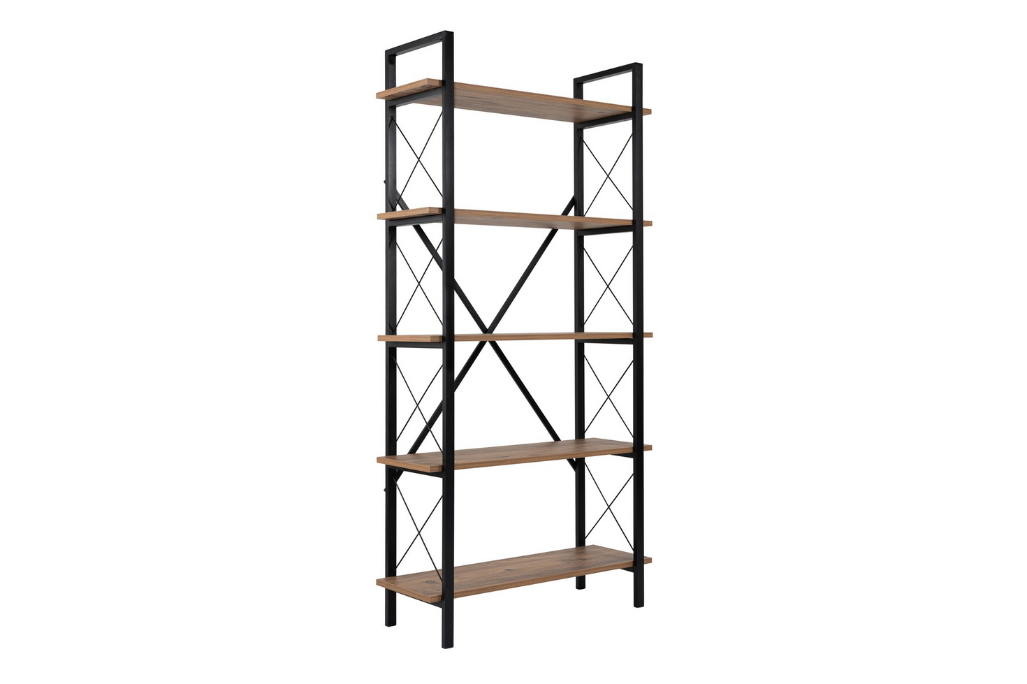 Norda Design Industriell Bokhylla, 90x180x34 cm, Metallram, Väggmonterbar, 100 % Melamin
