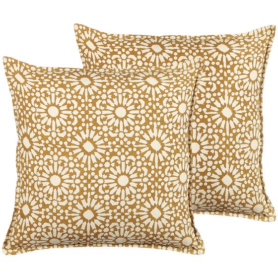 Set med 2 prydnadskuddar CEIBA 45 x 45 cm Bomull Beige Geometriskt tryck