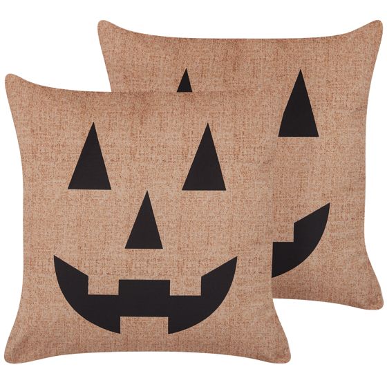 Set med 2 prydnadskuddar SEBES 45 x 45 cm Sammet Beige Abstrakt tryck