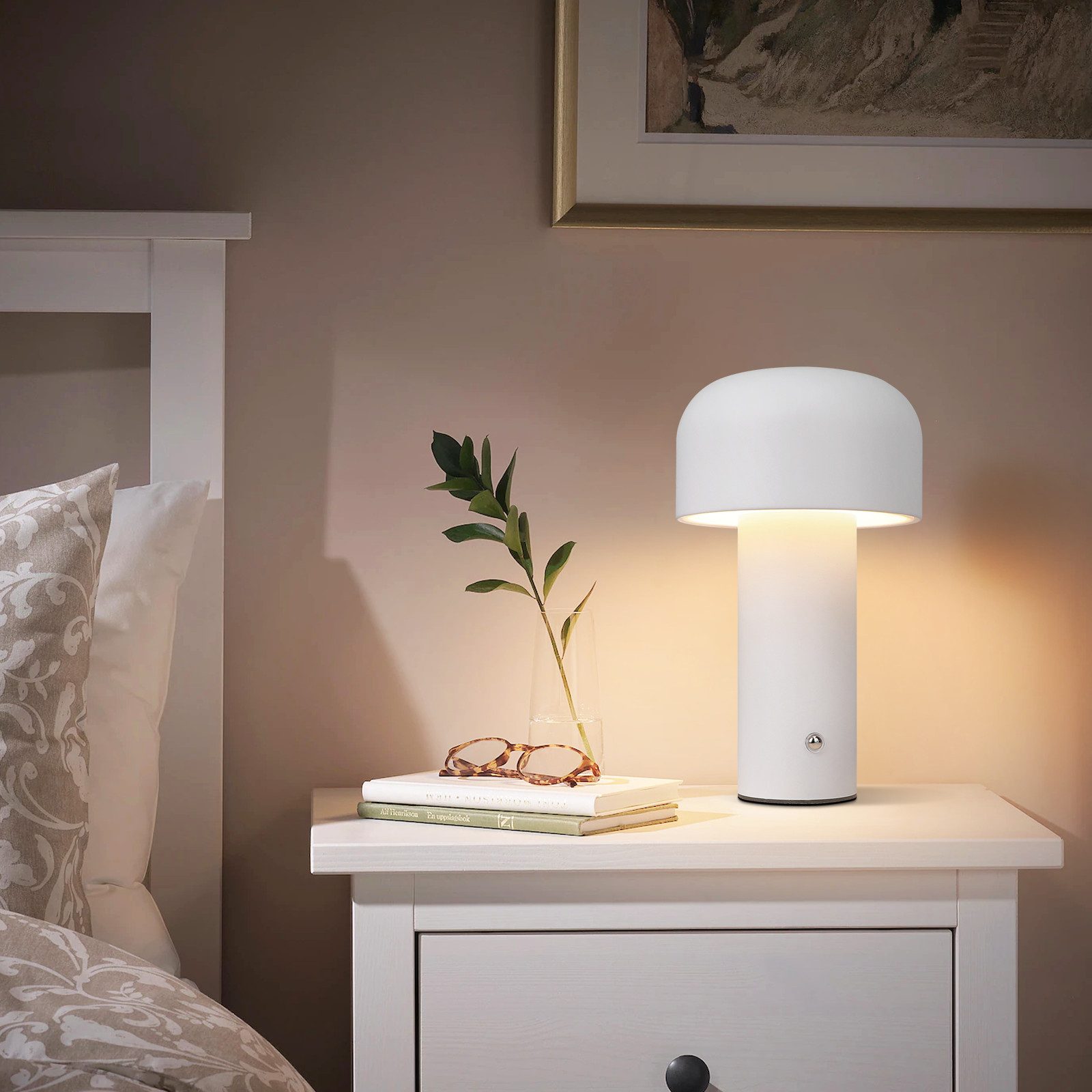 NETTLIFE 2W Dimbar Batteridriven Sladdlös LED Bordslampa, Sängbordslampa för Sovrum, Liten Svamplampa