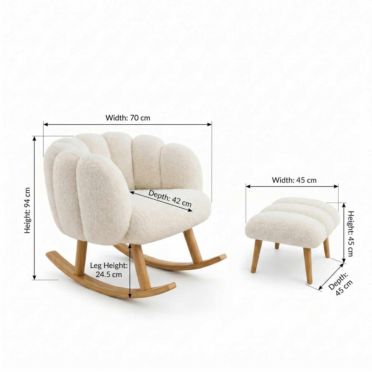 Norda Design Öronlappsfåtölj- och puffset (2 Pieces) Lotus Lotus Wing Chair 42 x 70 x 94 cm
