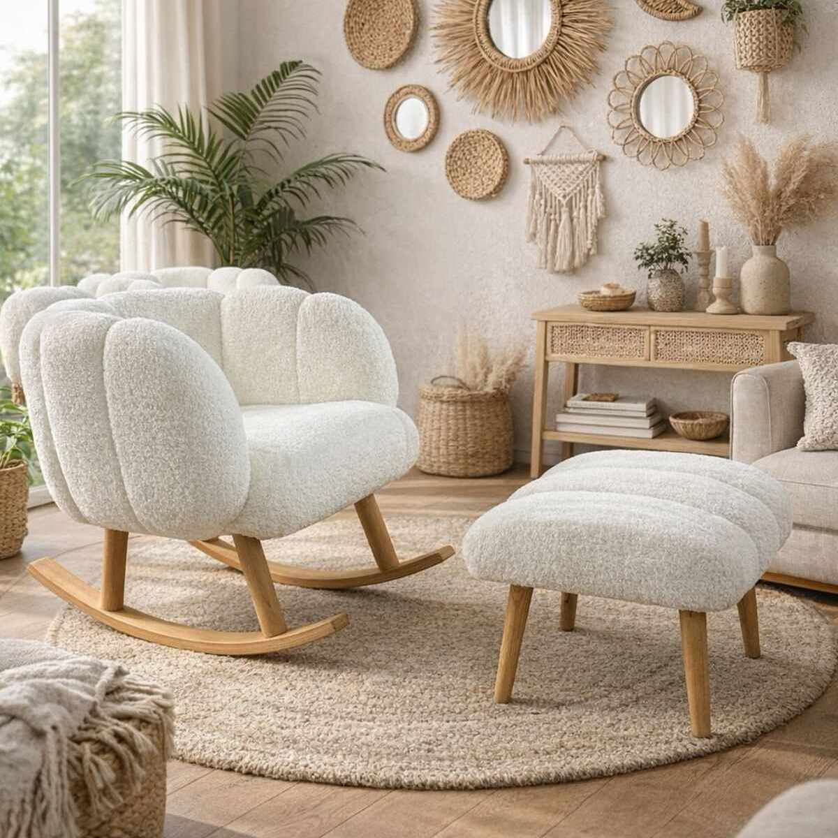 Norda Design Öronlappsfåtölj- och puffset (2 Pieces) Lotus Lotus Wing Chair 42 x 70 x 94 cm