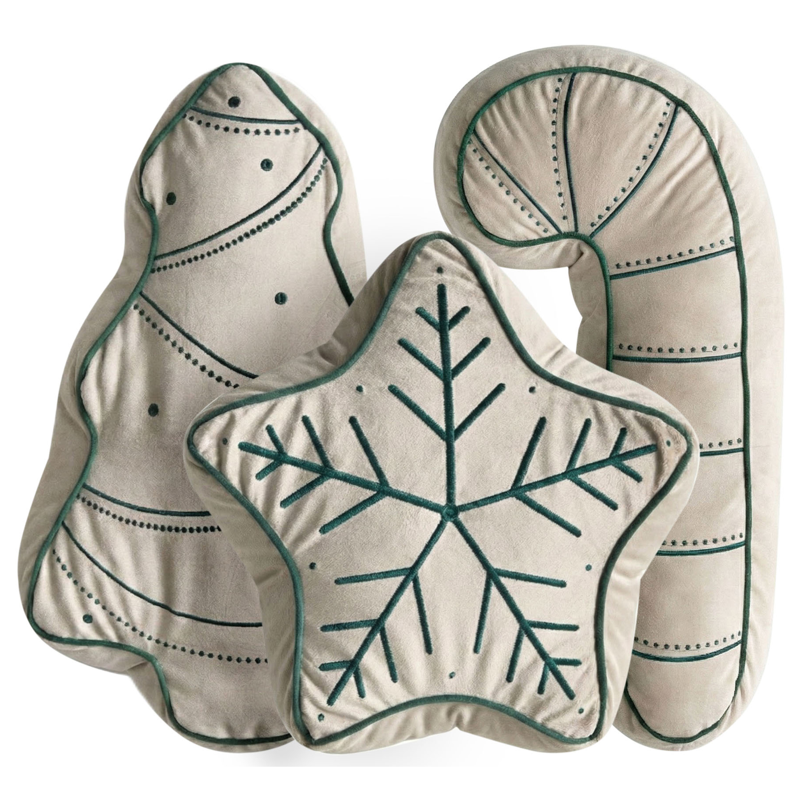 Set med 3 dekorativa kuddar JOLLYTRIO 35 x 70 cm 40 x 60 cm 40 x 40 cm Sammet Ljusbeige Julmotiv