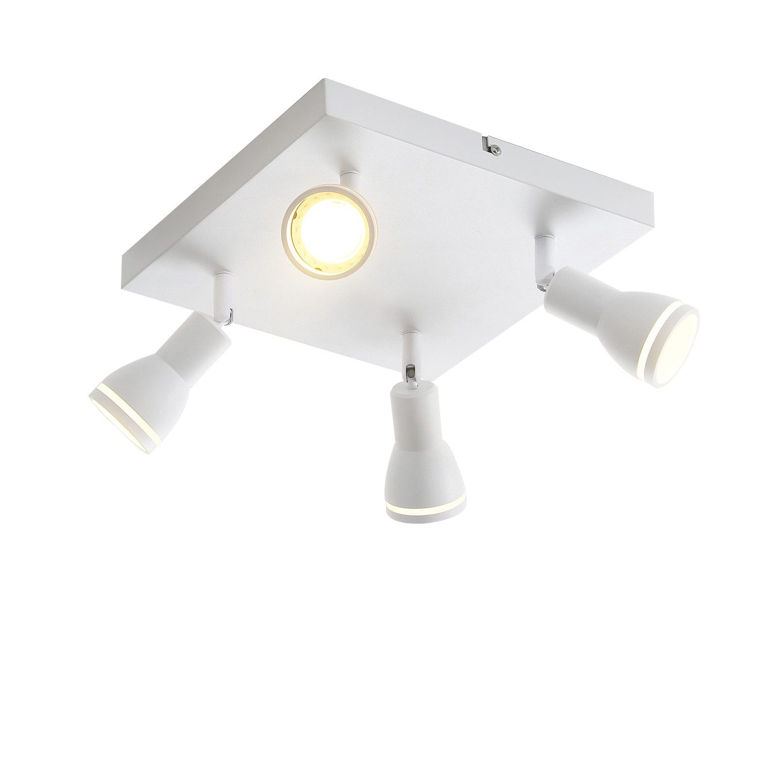 NETTLIFE LED-taklampa med 4 takspotlights, vita modeller, justerbar spotlight, GU10, för inomhusbruk, metall