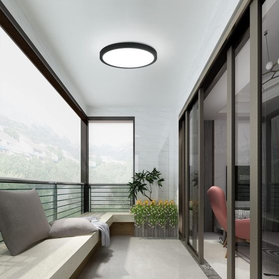NETTLIFE LED - taklampa, plattTaklampa, Ø22cm Badrumslampa Kallvit, Sovrumslampa, svart, 15W, IP44