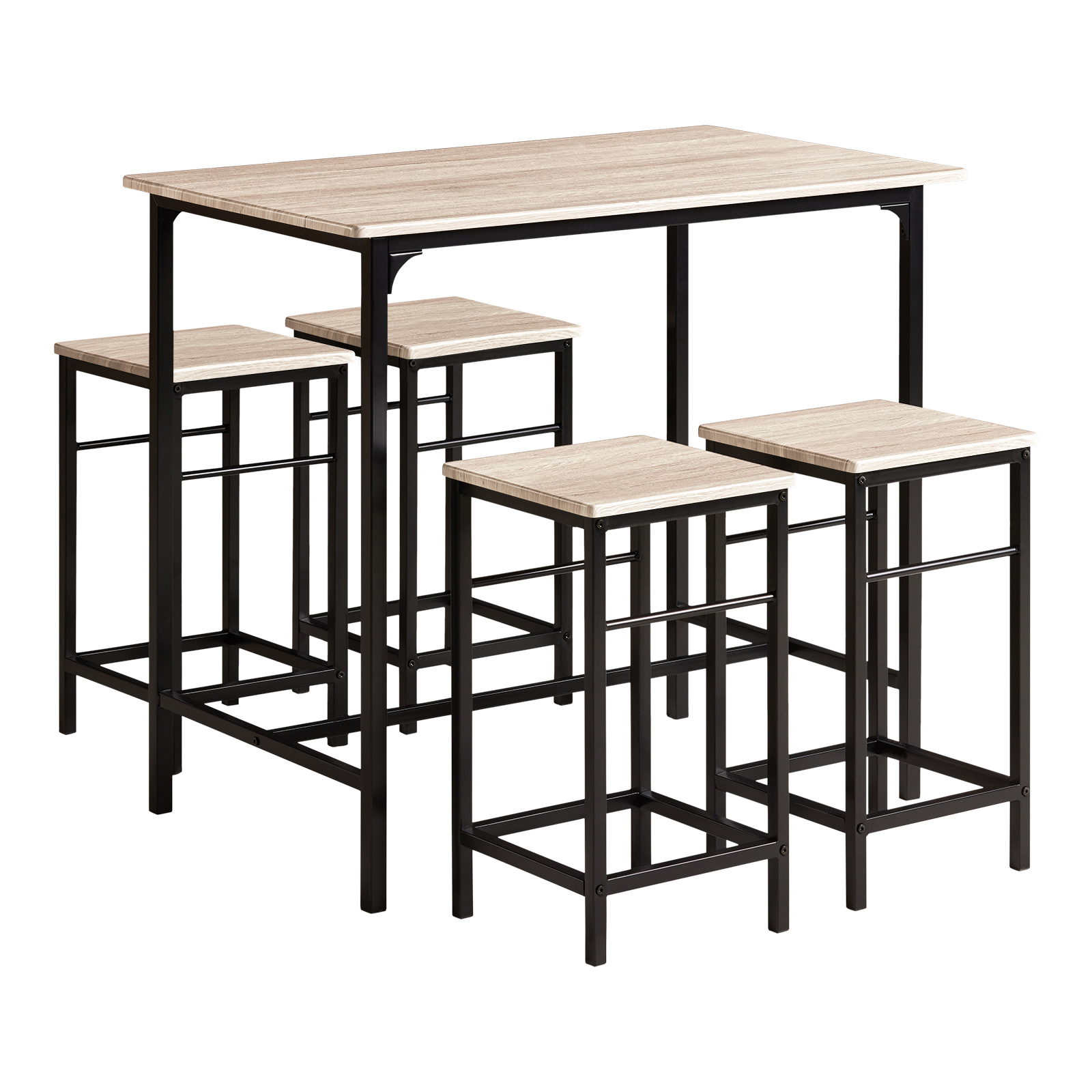 SoBuy Matgrupp 5-delad Barbord med 4 Stolar, Kompakt och Modernt Köksbord Set för Matrum, Balkong, Trädgård för Små Utrymmen Vit/Natur OGT11-N