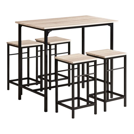 SoBuy Matgrupp 5-delad Barbord med 4 Stolar, Kompakt och Modernt Köksbord Set för Matrum, Balkong, Trädgård för Små Utrymmen Vit/Natur OGT11-N