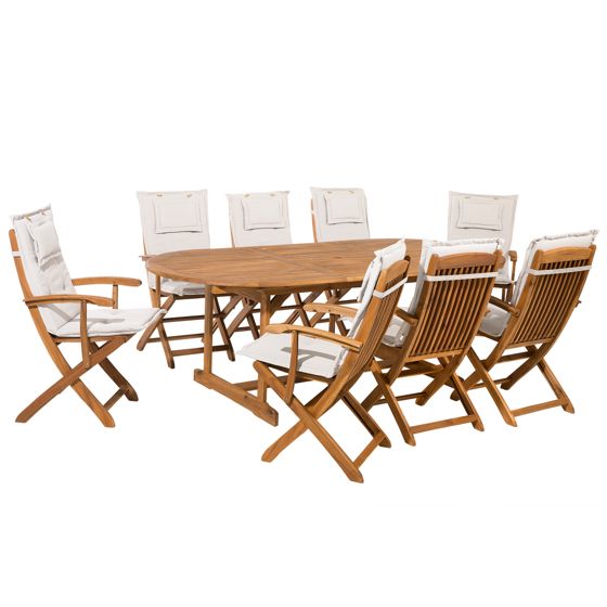 Trädgårdsmatgrupp 8-sits MAUI med kuddar Akaciaträ Off-White