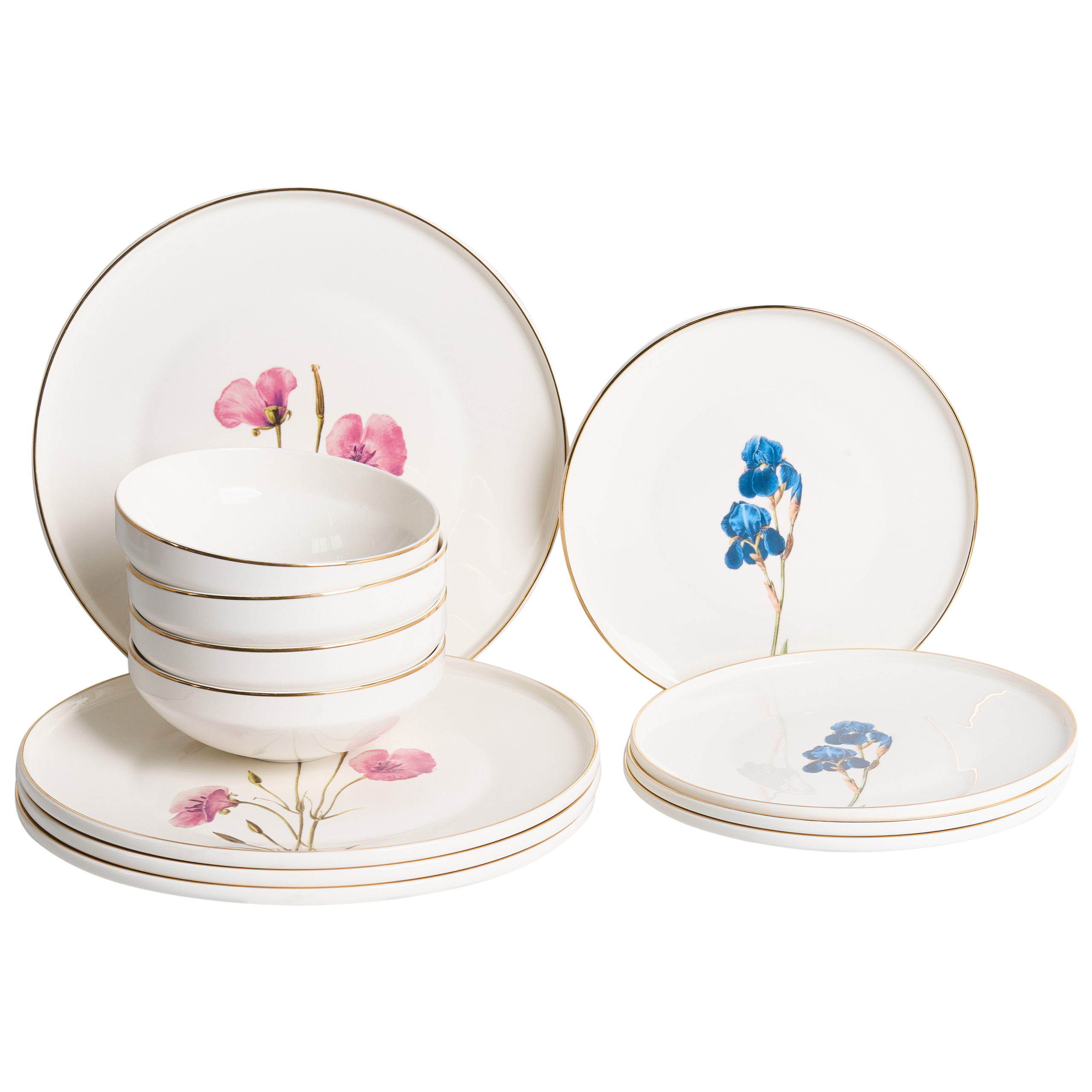Set med 12 matserviser HYSSOP Porslin Vit